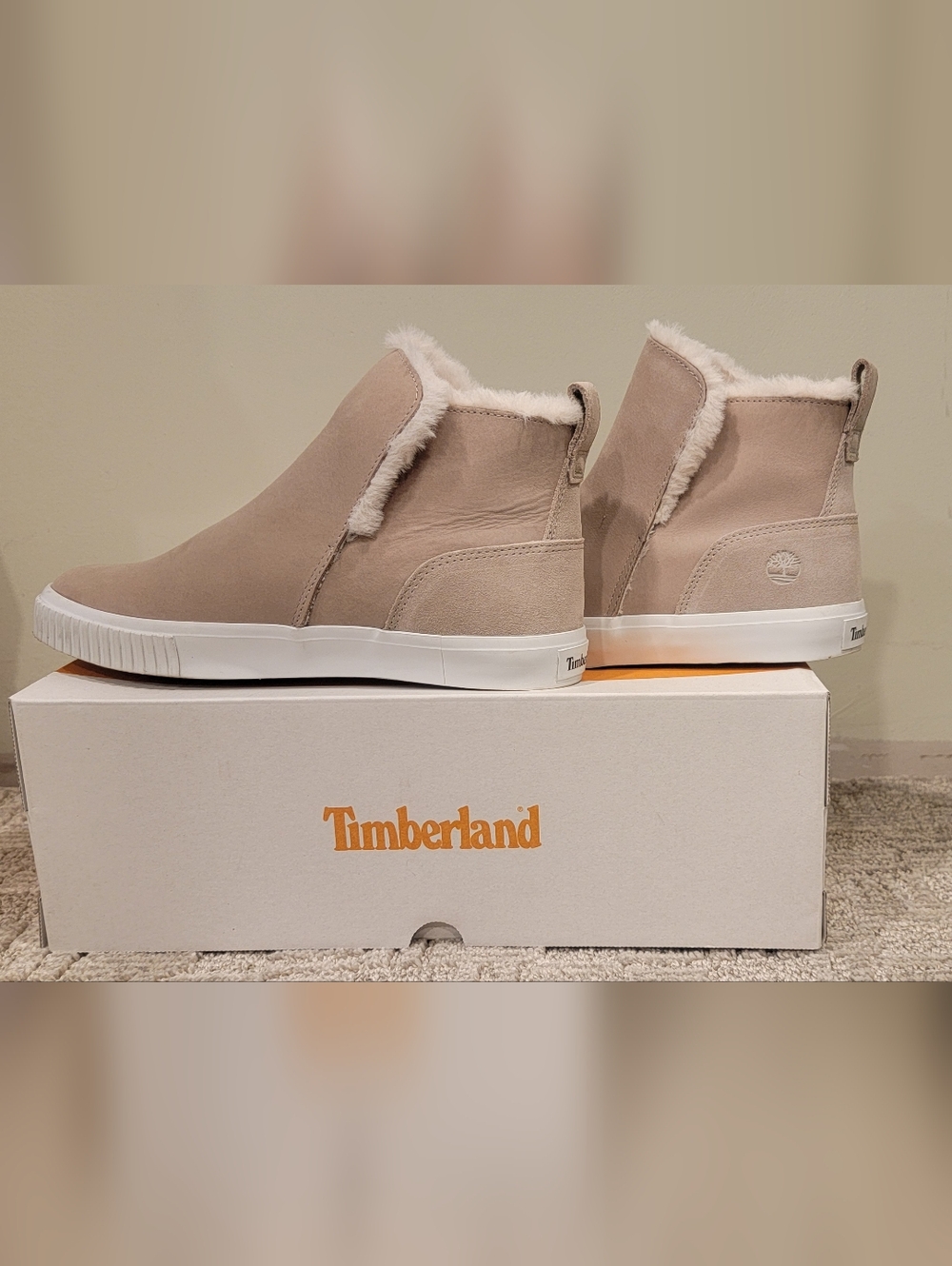 Timberland Women’s Taupe Suede Shearling-Lined Ankle Sneakers